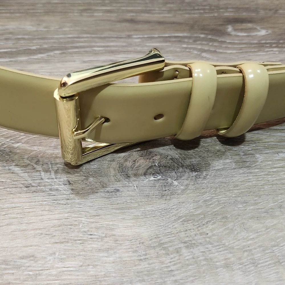 J. Crew Cream Italian Leather Gold Trim Belt Size Xlarge